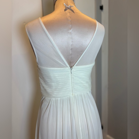 Elegant White Chiffon Gown Sleeveless Illusion Neckline Pleated Bodice SZ Small - Picture 4 of 10